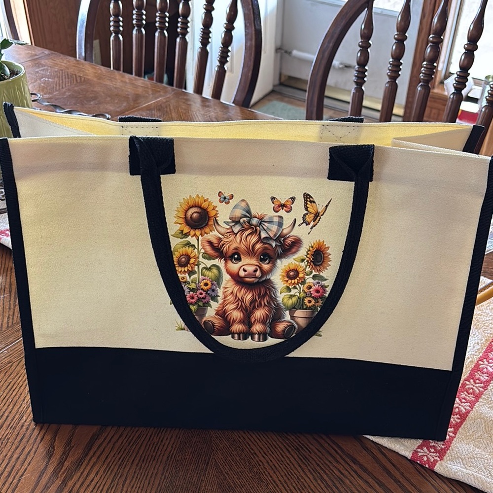 Cute Cow and Sunflower Tote Bag